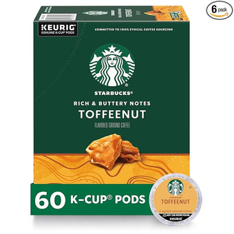 Starbucks K-Cup Coffee Pods, Flavored Hot or Iced Coffee, Toffeenut, 60 Keurig Pods