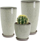 Neoaider 24/21/12 Inch Large Plastic Planter, Lightweight Ceramic-Look Tall Planters with Drain Hole & Saucers, Tall Plastic Planters for Porch, Garden, Patio, Balcony(Glaze Beige)