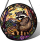 Stained Glass Window Hanging Brown Raccoon Forest Scenery 9.8" - Suncatcher Door Garden Sunroom Sun Catcher Home Decor Birthday Christmas for Mom Men Woman Nana