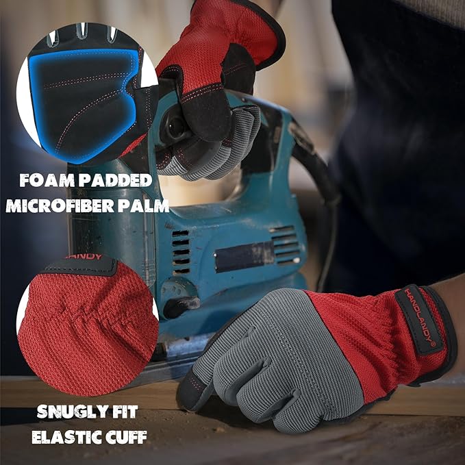 HANDLANDY Work Gloves for Men & Women, Utility Mechanic Working Gloves Touch Screen, Flexible Yard Work Gloves
