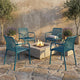 4 x Outdoor Stackable Dining Chair, All-Weather Plastic Patio Chair, Pool Side Chair, Modern Slatted Design for Balcony, Garden, Backyard, Indoor & Outdoor Use (Armrest, Teal Blue)