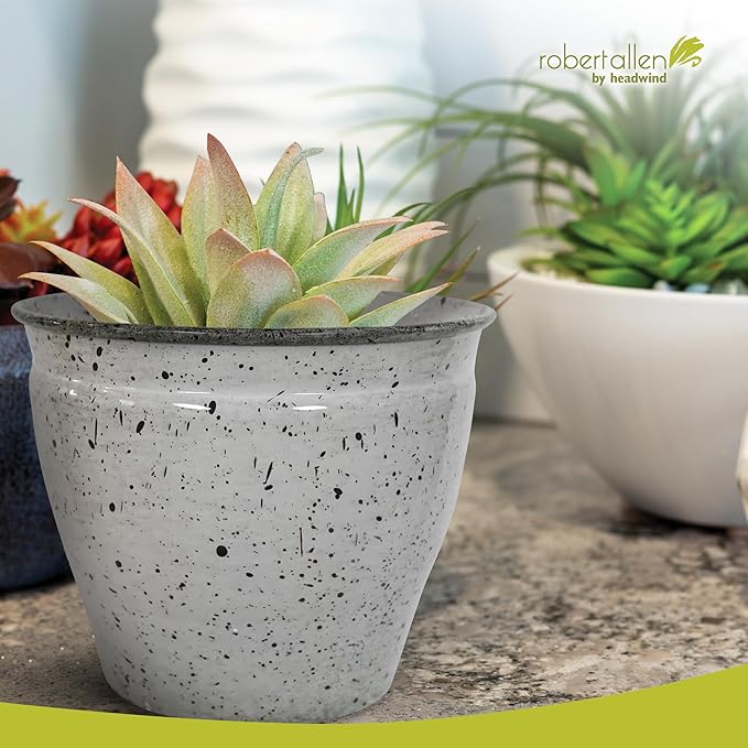 Headwind Riverside Collection – 14" Dalmation Glazed Decorative Plant Pots Indoor with Drainage & Outdoor - Modern Flower Pot Weather-Resistant Lightweight Planter by Robert Allen