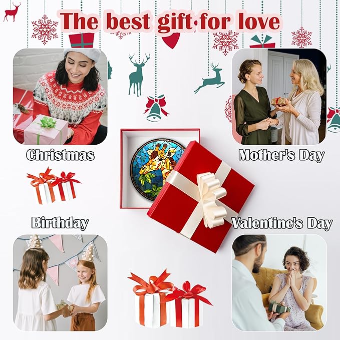Stained Glass Window Hanging Orange Giraffe Blue Green Leaves 7.8" - Suncatcher Door Garden Sunroom Sun Catcher Home Decor Birthday Christmas for Mom Men Woman Nana