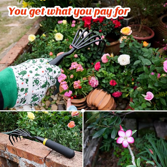 Garden Tool Set - Featuring a Heavy-Duty Stainless Steel Hand Cultivator, Transplant Shovel, Trowel, Crack Weeder, and Dandelion Weeder - The Ultimate, Unbreakable Gardening Gift