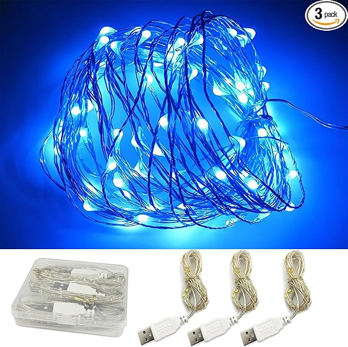 3Pack USB Fairy Lights, USB Powered String Lights 16.5FT 50 LEDs, Fairy String Lights for Bedroom, Wedding, Party, Christmas Tree Decoration (Blue)
