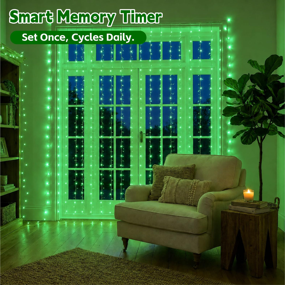 SINAMER Curtain String Light, 200LED 6.6x6.6ft, Remote & 8 Modes, USB