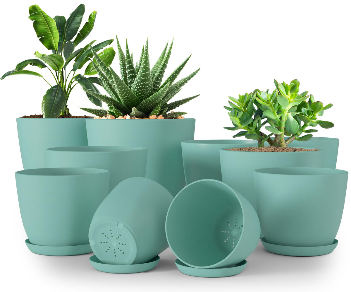 Plant Pots Indoor with Drainage, 10 Pack Multi-Size Planters Set, Aqua
