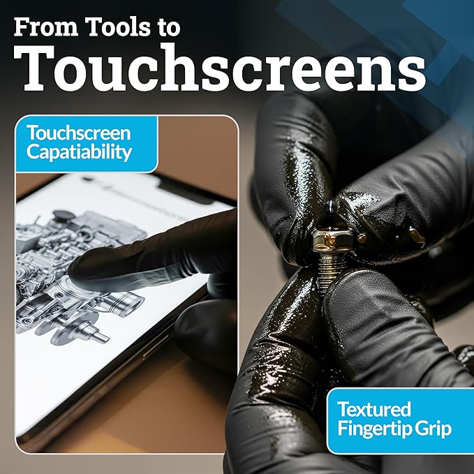 Hand-E Touch Black Nitrile Black Disposable Gloves Large, 200 Count - BBQ, Tattoo, Hair Dye, Cooking, Mechanic Gloves - Powder and Latex Free