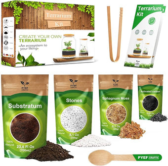 PYEF CRAFTS DIY Terrarium Kit for Plants – Build a Self‑Sustaining Closed Ecosystem – Supplies for Up to 68 oz (1‑2 Liter) Glass Jar – Succulents, Air Plants (Tillandsia), Fern – Jar Not Included