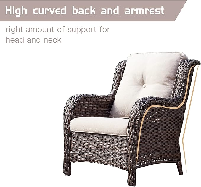HUMMUH Outdoor Furniture 5 Pieces Patio Furniture Set Wicker Outdoor Sectional Sofa with 2 Patio Chairs,Ottomans