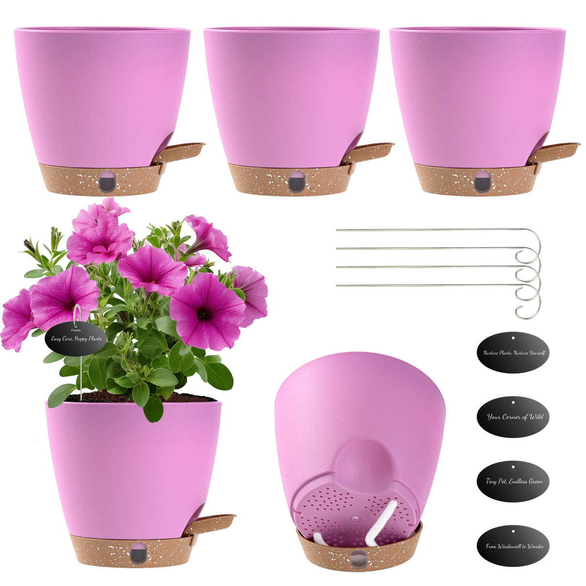 Fielda 6 Inch Small Self Watering Pots for Indoor Outdoor Plants,5-Pack