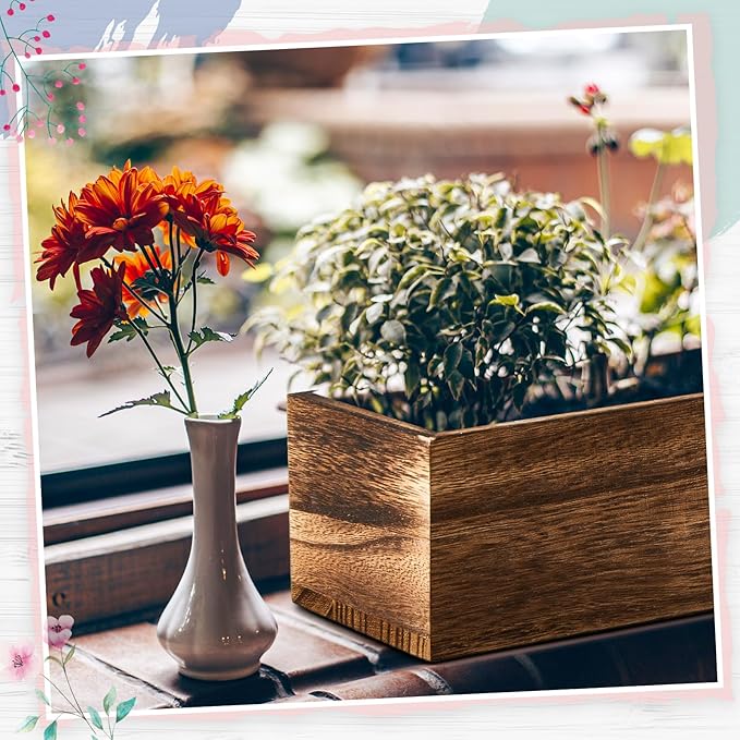 Dandat 1 Set Wood Boxes for Centerpieces 16x4 Inch Rectangle Wooden Planter Box Rustic Wood Planter with Removable Plastic Liner Floral Foam Blocks for Centerpieces Home Wedding Garden Decor