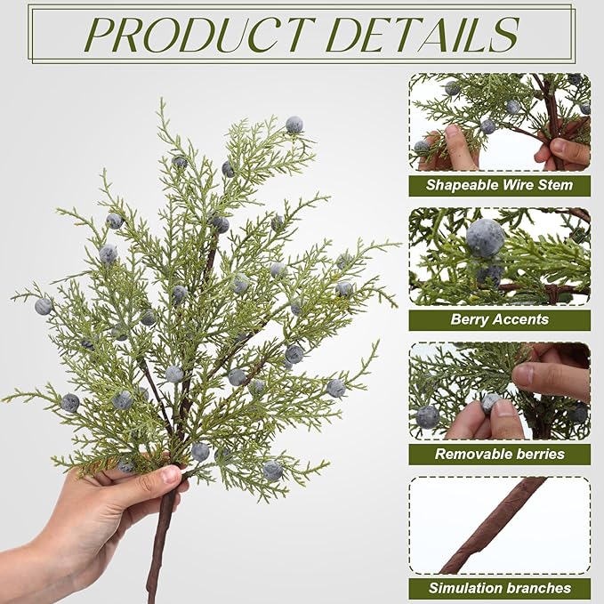 Giegxin 12 Pcs 30 Inch Artificial Juniper Cedar Sprays and Berries Branch Faux Cedar Stems Weather Resistant Christmas Greenery for Holiday Winter Ornament Crafts Wreath Garland