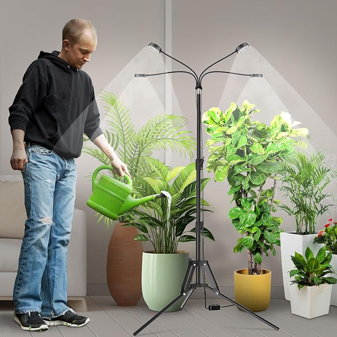 SANSI Grow Lights for Indoor Plants, 4 Head Dimmable Plant Lights for Indoor Growing, 40W 35"-65" Adjustable Standing Plant Grow Lights Indoor Tripod Auto On/Off Timer Grow Light