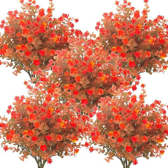Grunyia Artificial Fall Flowers, Fake Outdoor UV Resistant Autumn Plants for Home Kitchen Christmas Festival Thanksgiving Autumns Decoration(Fall Orange)