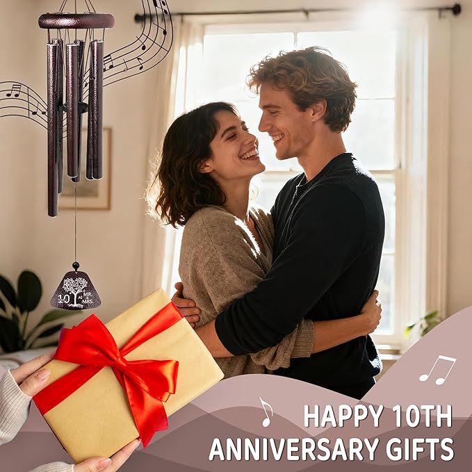 Fusui 10 Year Anniversary Wedding Gifts for Him Her Wife Husband Couple Wind Chimes 32", Ten Year Anniversary Tin Gift, Romantic 10th Anniversary's Romantic Decorations for Him Her Women Men