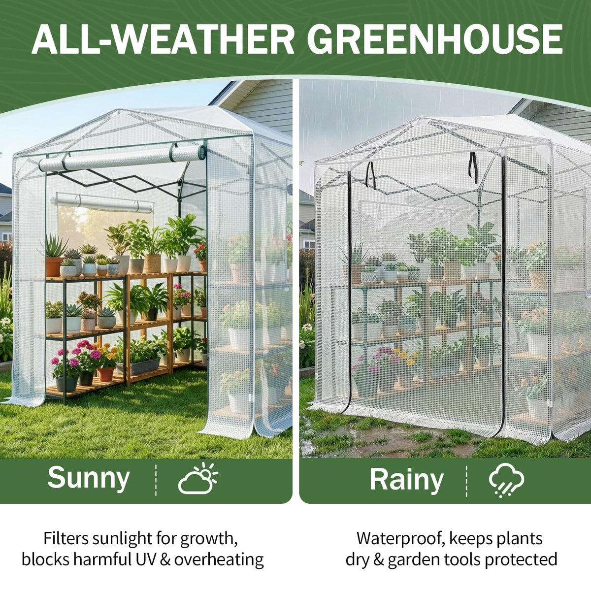 Outvita 6x8ft Greenhouse, Instant Walk-in Pop Up Tent Greenhouse for Indoor Outdoor Gardening Easy Setup Shelter with Roll-up Zipper Entry Doors and Windows