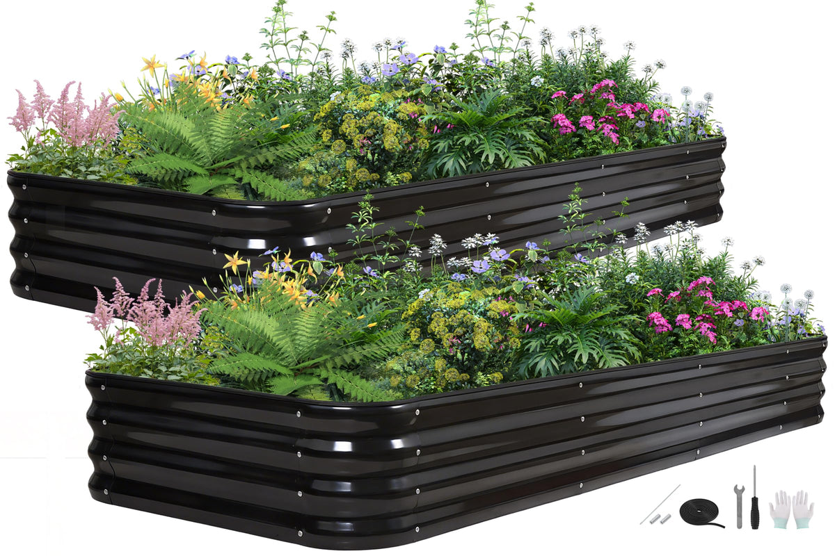 BIRDSINYARD 5 in 1 Galvanized Raised Garden Bed, 8x3x1ft, 2Pack, Grey