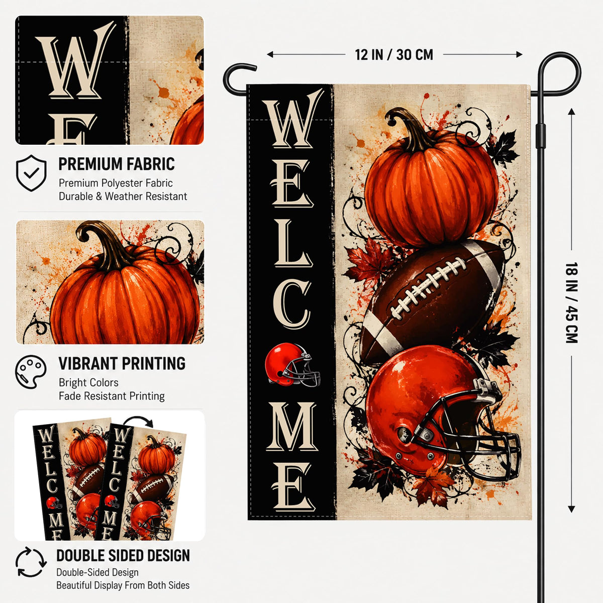 Fall Decor - Double Sided Fall Football Welcome Garden Flag