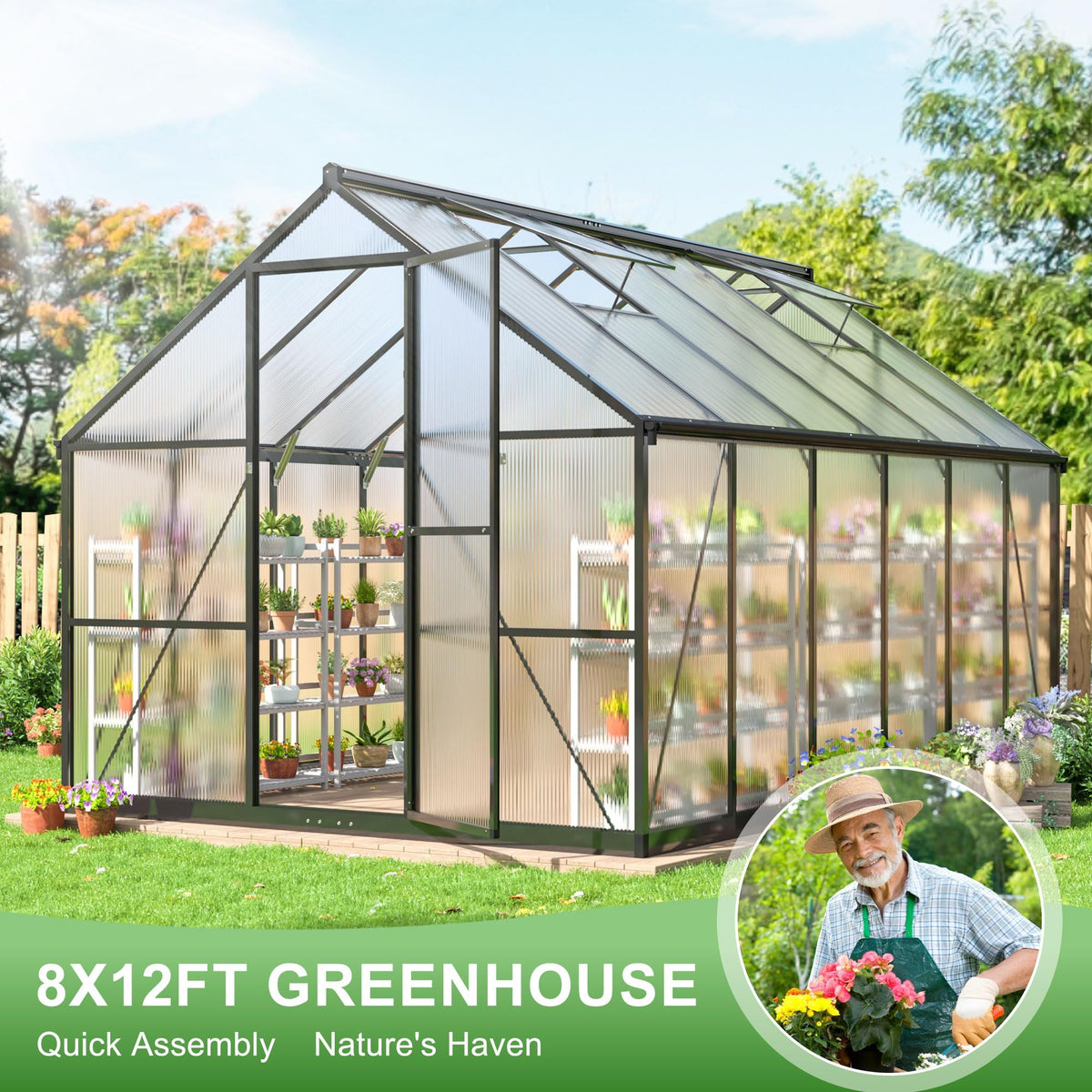 Polar Aurora 8x12 FT Outdoor Walk-in Polycarbonate Greenhouse
