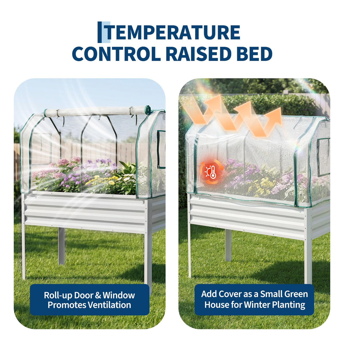 Garvee 48×24×55in Large Metal Raised Garden Bed with Legs and Cover 3Spray