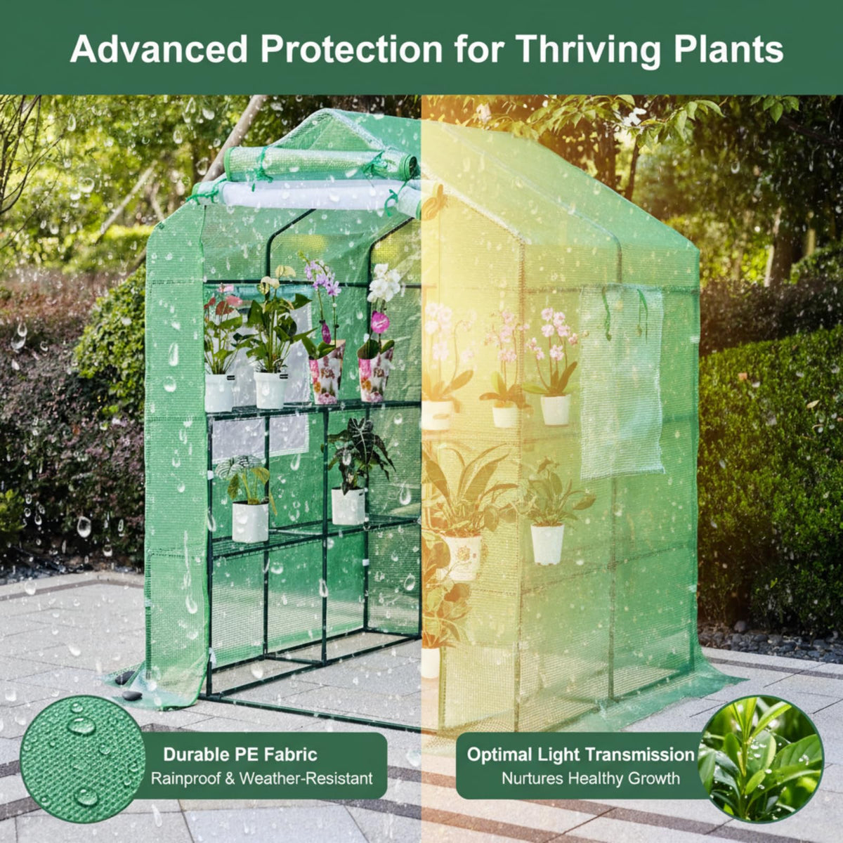 Solayis 56x55x74 Inch Greenhouse for Outdoors,3 Tier 8 Shelves Green