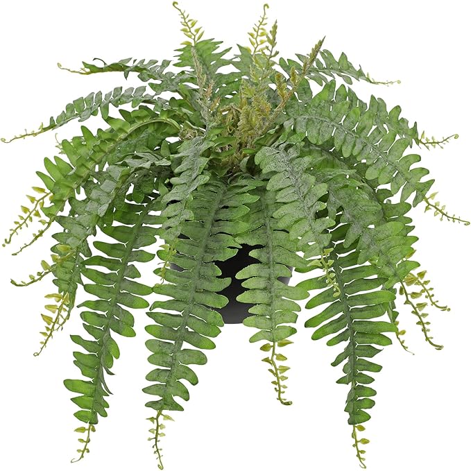 Hollyone Artificial Fern Plants in Pot 18.8" Small Artificial Boston Fern 24 Leaves for Outdoors & Indoor Faux Potted Plant Fake Ferns Bush Plant Patio Garden Farmhouse Porch Home Decor Dusty Green