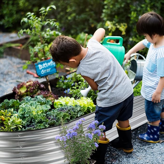 JERIA 2 Pcs 8×4×1ft Oval Raised Garden Bed,Galvanized Raised Garden Bed Kit Outdoor Metal Gardening Planter Box for Vegetable, Fruits, Flower，Herbs