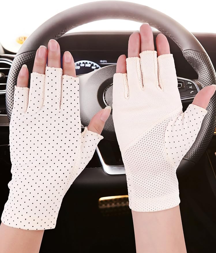 Maxdot Sun Gloves for Women UV Protection Fingerless Non Slip Sunscreen Driving Gloves for Summer Outdoor
