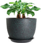 UOUZ 12inch Large Plant Pot, Modern Plastic Planter with High Driange Holes and Saucer for Indoor Outdoor Garden Plants and Flowers, Black with Green Speckles