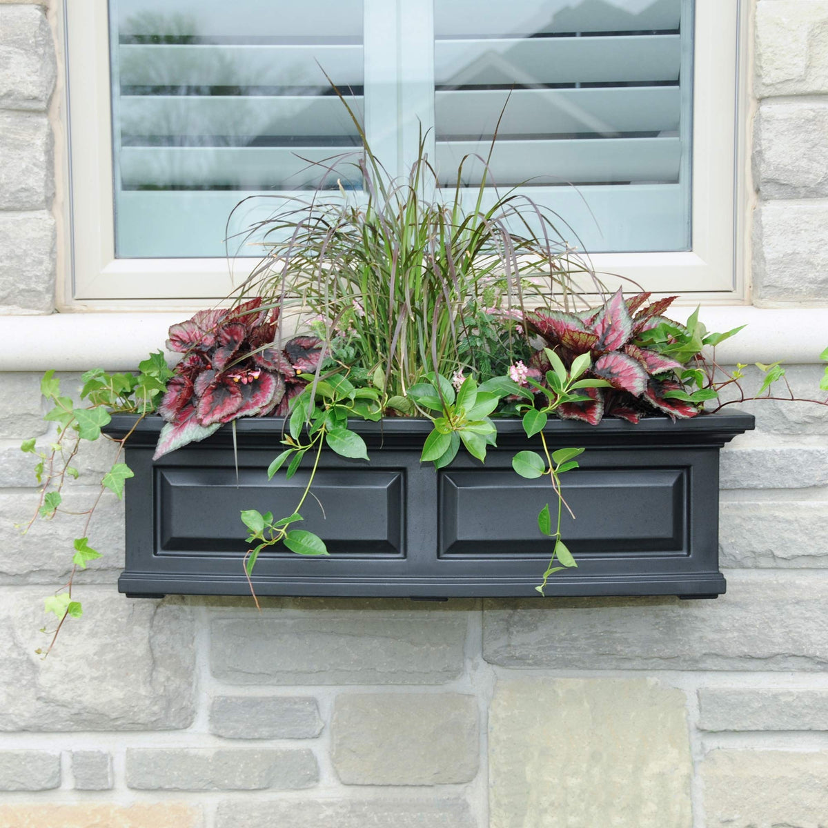 Mayne Nantucket 36in Self-Watering Rectangular Window Box Planter, Black