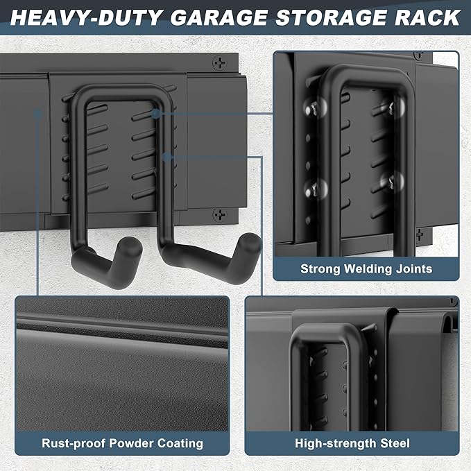 Ultrawall Garage Storage Organization, Garden Tool Organizer Garage Organizer Wall Mount Yard Tool Organizer Rack with 15 Hooks, Heavy Duty Wall Holders,22 Pcs