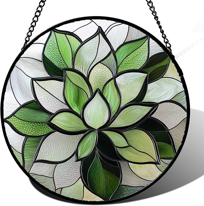 Stained Glass Window Hanging - Ireland Green Plants Suncatcher for Doors Garden Succulent Sun Catchers Decor Mother's St. Patrick's Day Birthday for Women Men Mom Nana 11.8 in
