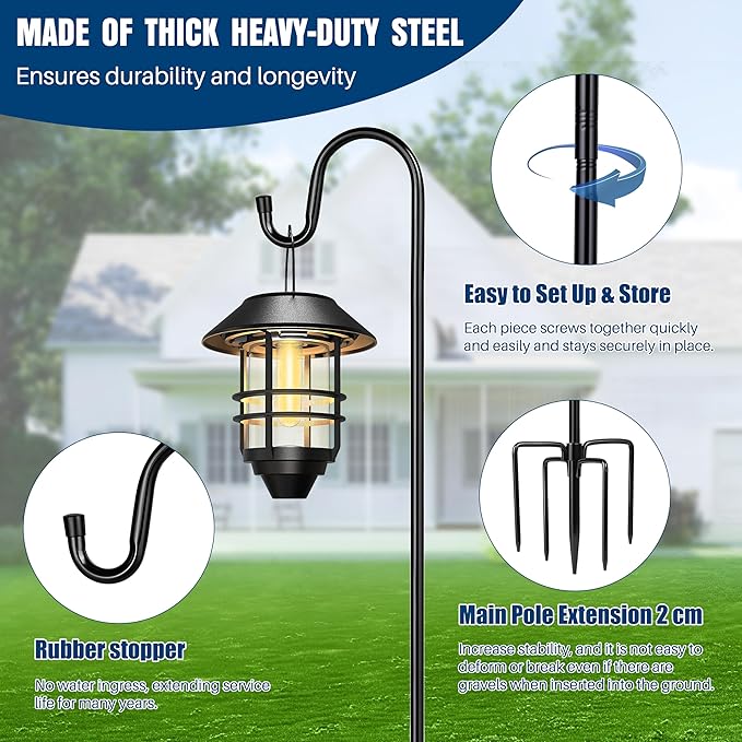 Ottsuls Shepherds Hooks for Outdoor - 60" Heavy Duty Bird Feeder Pole with 5 Prong Base, Adjustable Stand Hanger for Garden Plant, Hummingbird Feeder, Lantern Lights - Haning Wedding Decor (1 Pack)