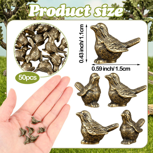 Civaner 50 Pcs Mini Brass Color Figurines Small Sparrow Statue,Basic Styles