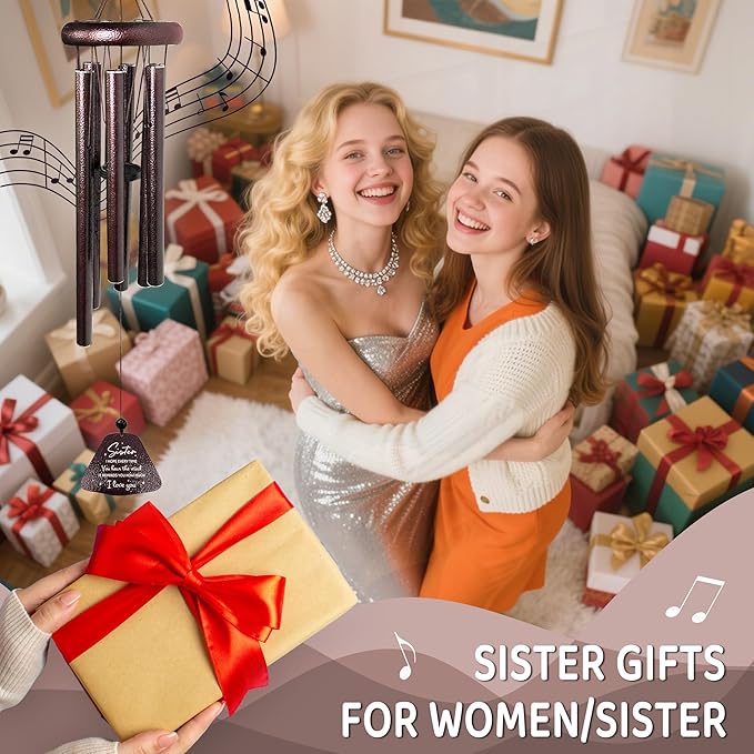 Fusui Sister Gifts Wind Chimes 32", Gifts for Sisters, Big Sister Birthday Gift from Sis/Brothers, Christmas Mothers Valentines Day Graduation Gift for Sisters, Best Sis Ever Presents for Women