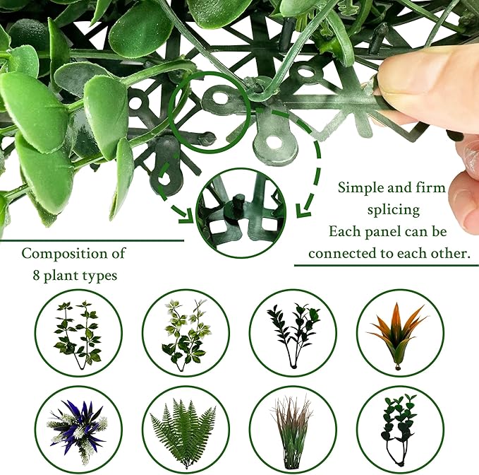 ODTORY Artificial Grass Boxwood Hedges Wall Panels: 20"x20" 12P UV-Anti Faux Greenery Fake Ivy Leaves Privacy Fence Screen Backdrop for Garden Covering Privacy, Outdoor Indoor Decor