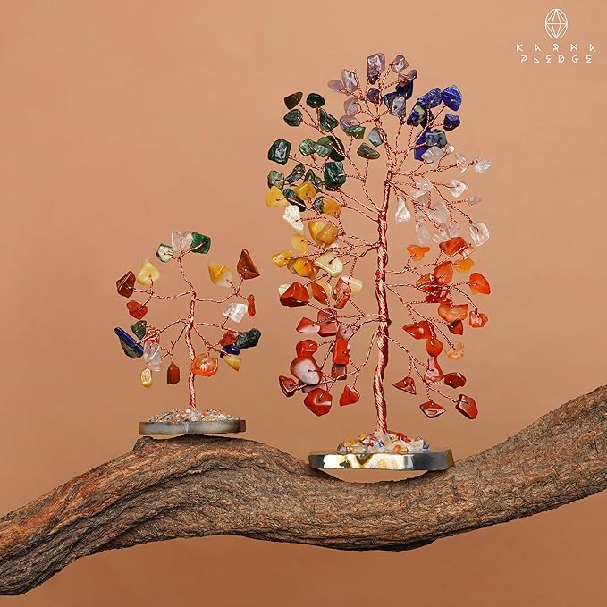 7 Chakra Tree of Life Healing Crystals & Stones, Pack of 2 Crystal Tree for Positive Energy, Wealth, Feng Shui Decor for Home and Office Desk Decoration, Good Luck Birthday Gifts for Women, Mom