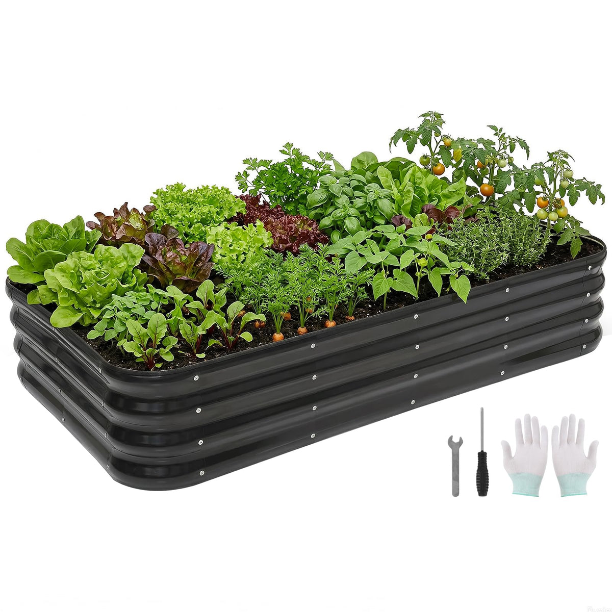 BIRDSINYARD 4 in 1 Galvanized Raised Garden Bed, 5x3x1ft, Grey