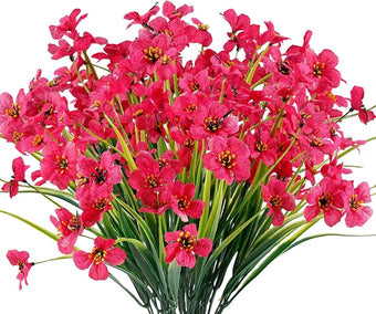 JEMONG 12 Bundles Artificial Flowers Outdoor UV Resistant Fake Flowers No Fade Faux Plastic Plants Garden Porch Window Box Decorating(Rose red)