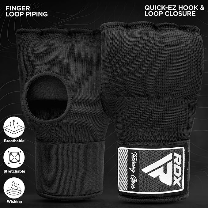 RDX Gel Boxing Hand Wraps Inner Gloves Men Women, Quick 100cm Long Wrist Straps, Elasticated Padded Fist Under Mitts Protection, Muay Thai MMA Kickboxing Martial Arts