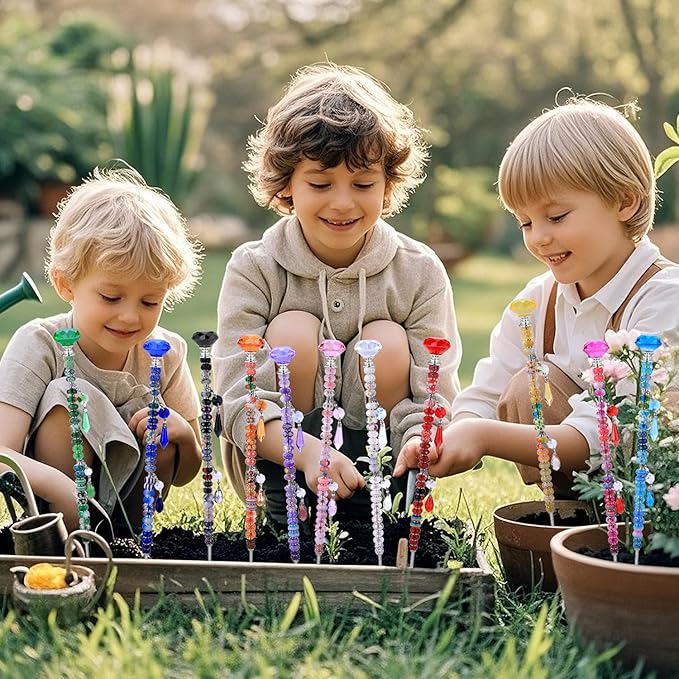 DIY Fairy Wand Garden Stakes Kit, Crystal Beaded Decorative Wands Set, Outdoor Garden Decoration with Assembly Guide (Diamond Top 423 Pcs)