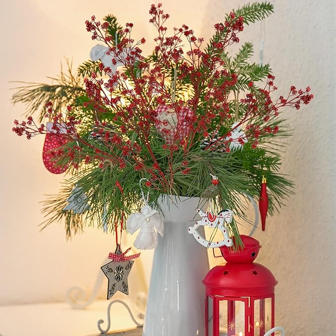 Zeyune 5 Pcs Faux Berry Stems Artificial Dusty Plum Stem Soft Plum Sedum Berry Picks Branches Faux Spray for Home Fall Christmas Thanksgiving Farmhouse Mantel DIY Decorations (Dark Red)