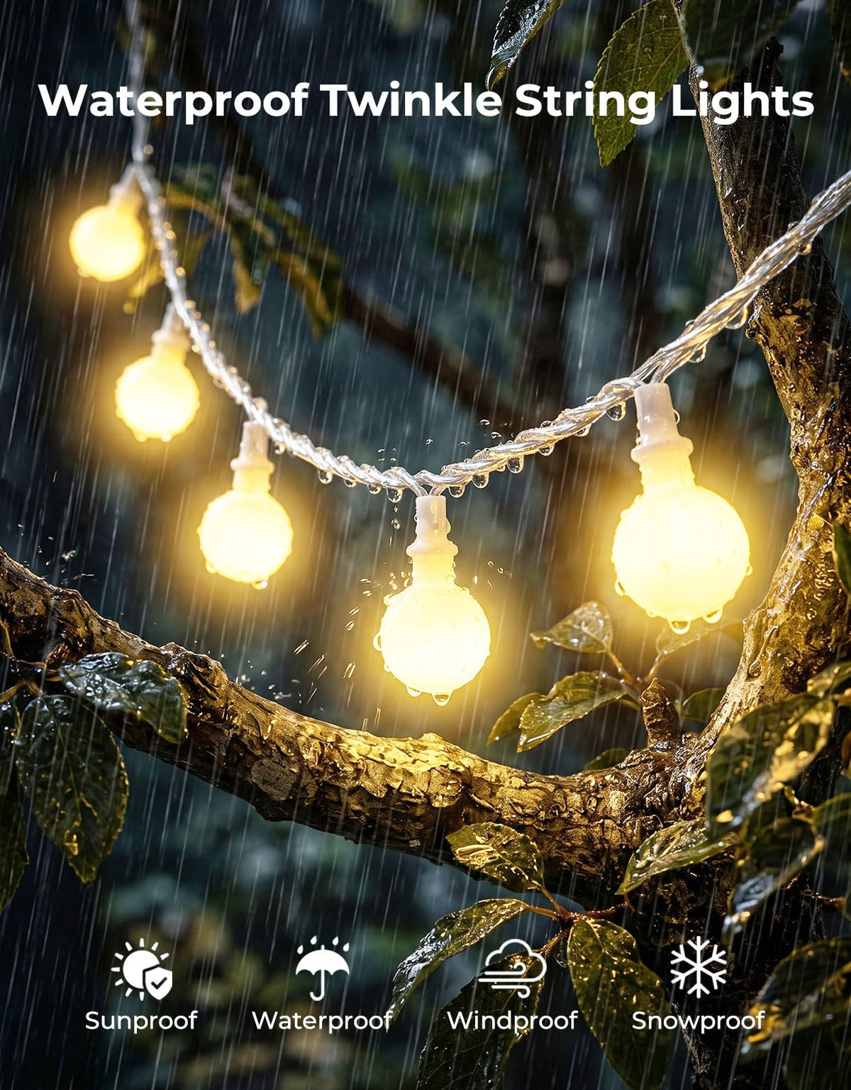 LitHome 66FT Globe String Lights for Indoor Bedroom Connectable, Warm White