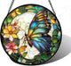 DASTOLL Stained Glass Window Hanging, Butterfly Flower Sun Catchers Diamond Glass Panel Hangings Insect Suncatcher Decor for Birthday for Women, Men, Wife, Aunt, and Mom 11.8x11.8 in