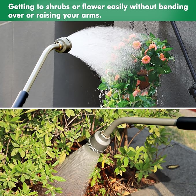 RESTMO Long Watering Wand, 24 Inches Gentle Soft Full Shower Sprayer Wand with Thumb Flow Control, Heavy Duty Metal Hose Wand for Hanging Baskets, Shrubs, Plants, Flowers, Garden and Lawn