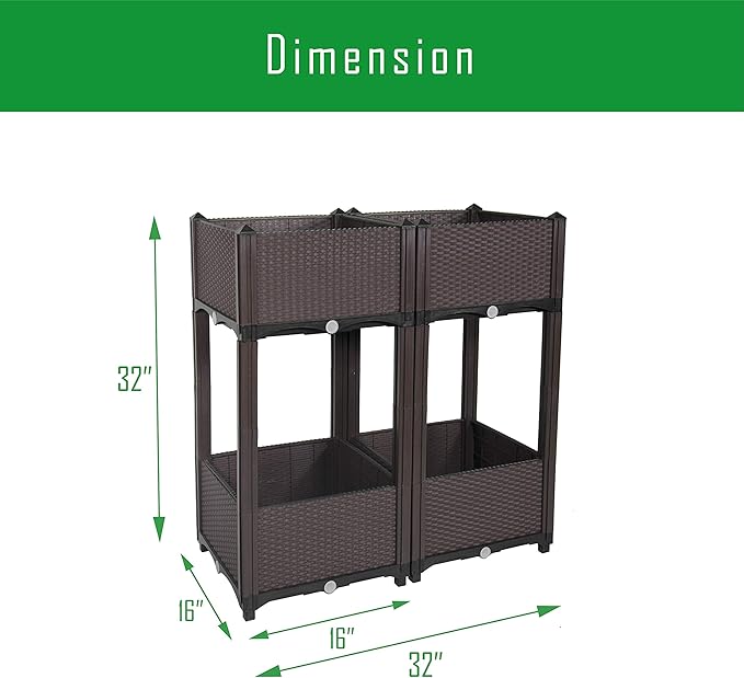 D'vine Dev Raised Beds - Elevated Garden Box with Drainage Plug, Standing Planter Beds for Vegetable/Flower/Herb Gardening Kit, RGB-4