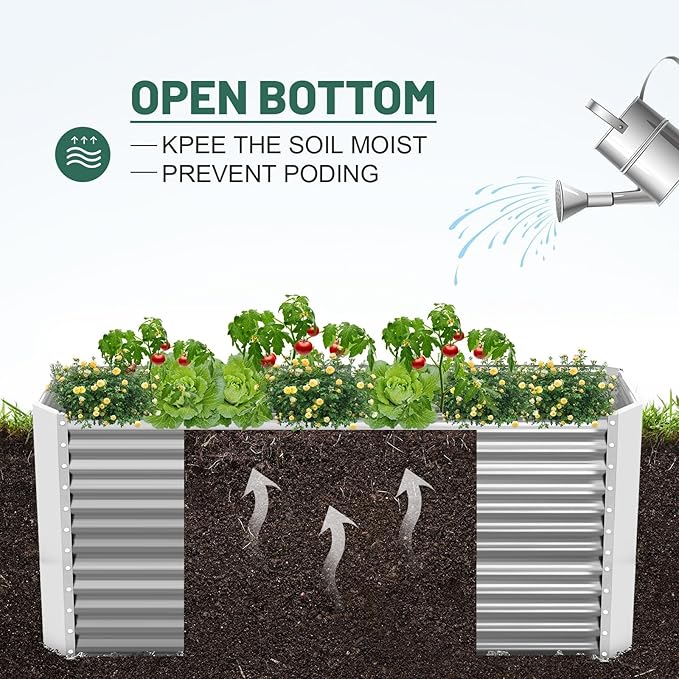 Land Guard 6x3x3ft Rectangular Galvanized Raised Garden Beds, Large-Capacity Metal Planter Box Outdoor, Durable Deep Raised Garden Bed 3ft Tall, Raised Beds for Gardening Vegetables, Classic Silver
