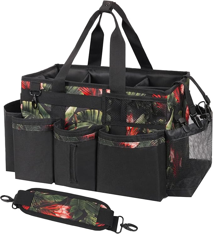 Wearable Cleaning Caddy, Cleaning Caddy Supplies Organizer with Handle & Shoulder Straps for Housekeepers, Under Sink & Car Cleaning Tool Organizers Bag with 4 Foldable Divider (GreenBush)