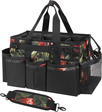 Wearable Cleaning Caddy, Cleaning Caddy Supplies Organizer with Handle & Shoulder Straps for Housekeepers, Under Sink & Car Cleaning Tool Organizers Bag with 4 Foldable Divider (GreenBush)